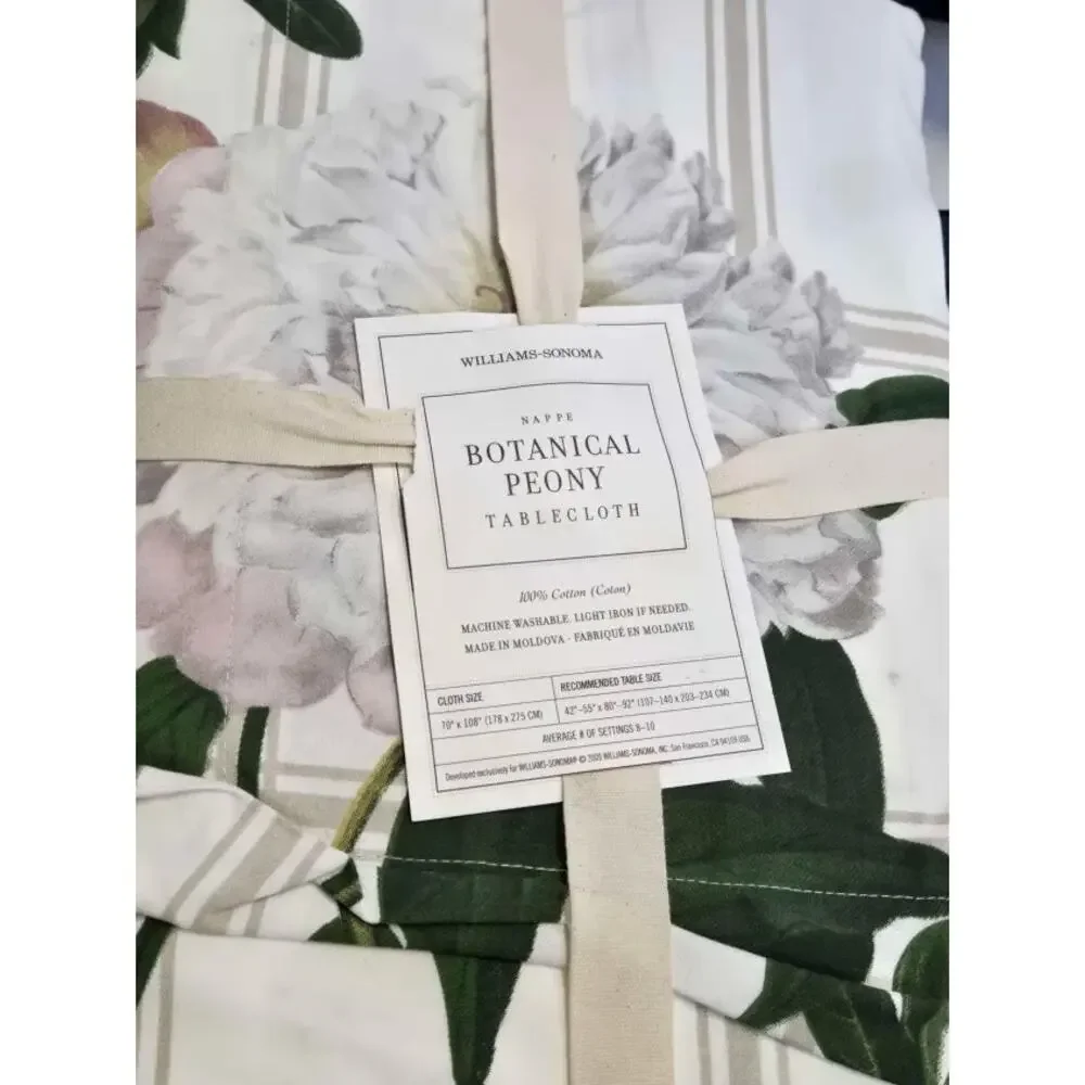 NWT Williams Sonoma 100% Cotton Nappe Botanical Peonies 70 x 108” Tablecloth
